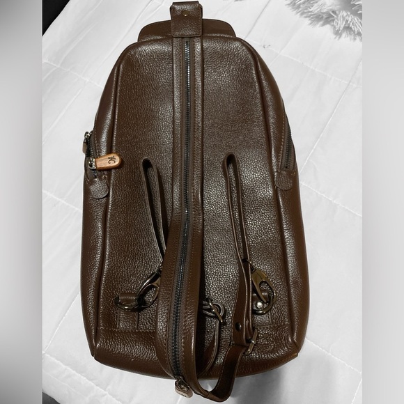 MARTIN & McAUTHUR Leather Sling Backpack Convertible Bag Large 16x …Brown - Picture 3 of 13